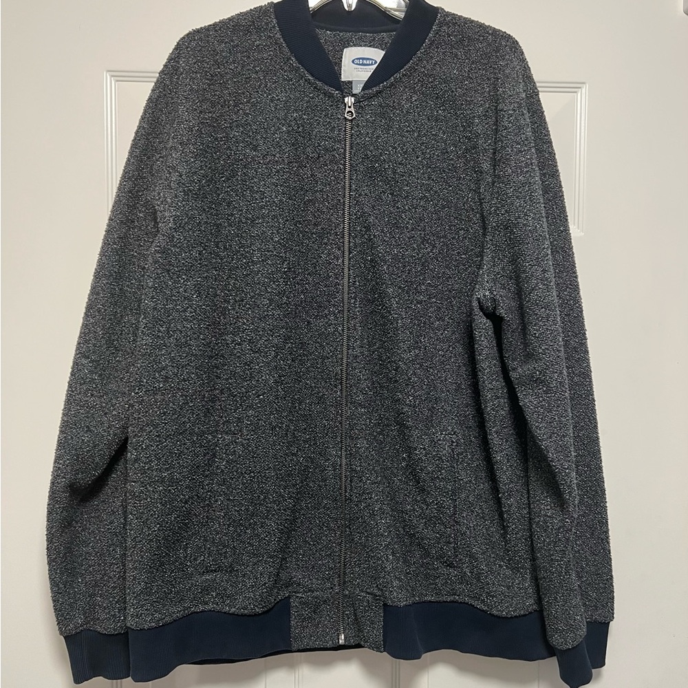 Old Navy Men's Zip-Up Boucle Bomber Jacket Heathered Navy Blue size XXL